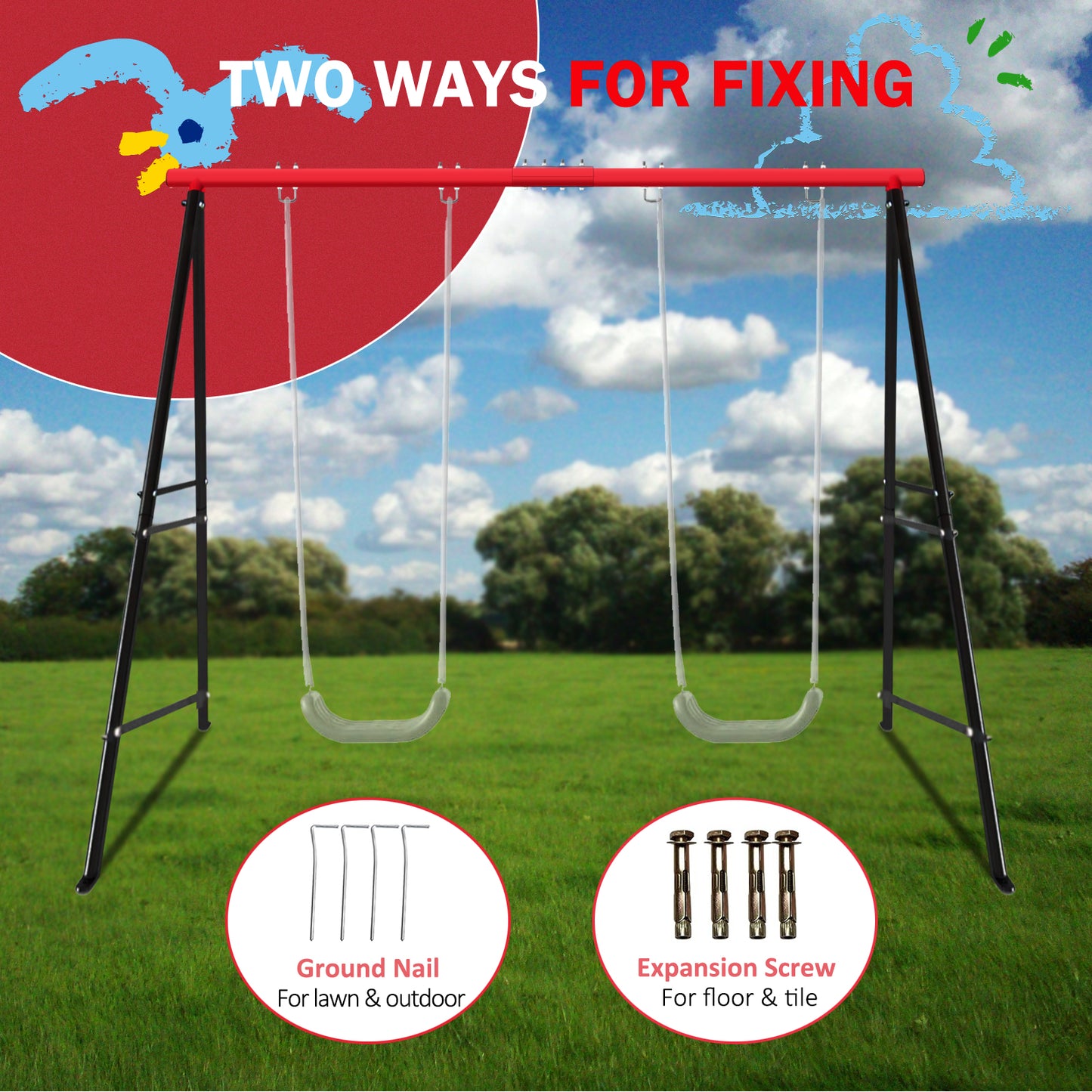 Heavy-Duty A-Frame Swing Stand for Indoor & Outdoor Use - Red