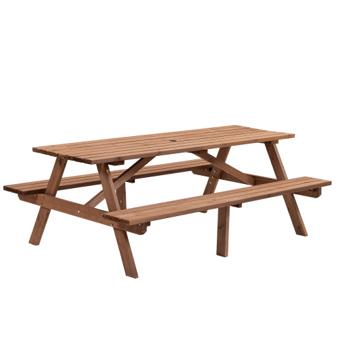 8-Person Brown Wooden Picnic Table with Benches - 2220lb Capacity