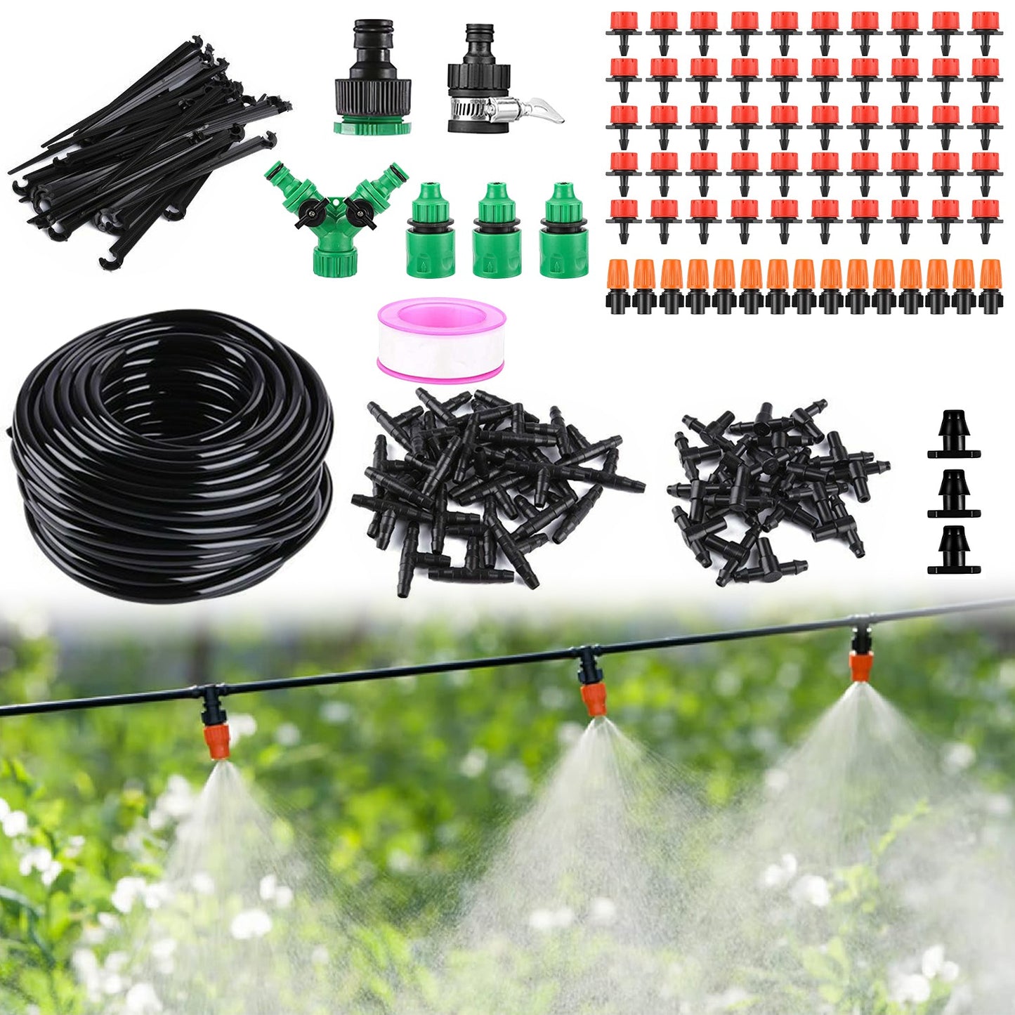 164Ft Drip Irrigation Kit for Garden & Patio Watering System Black