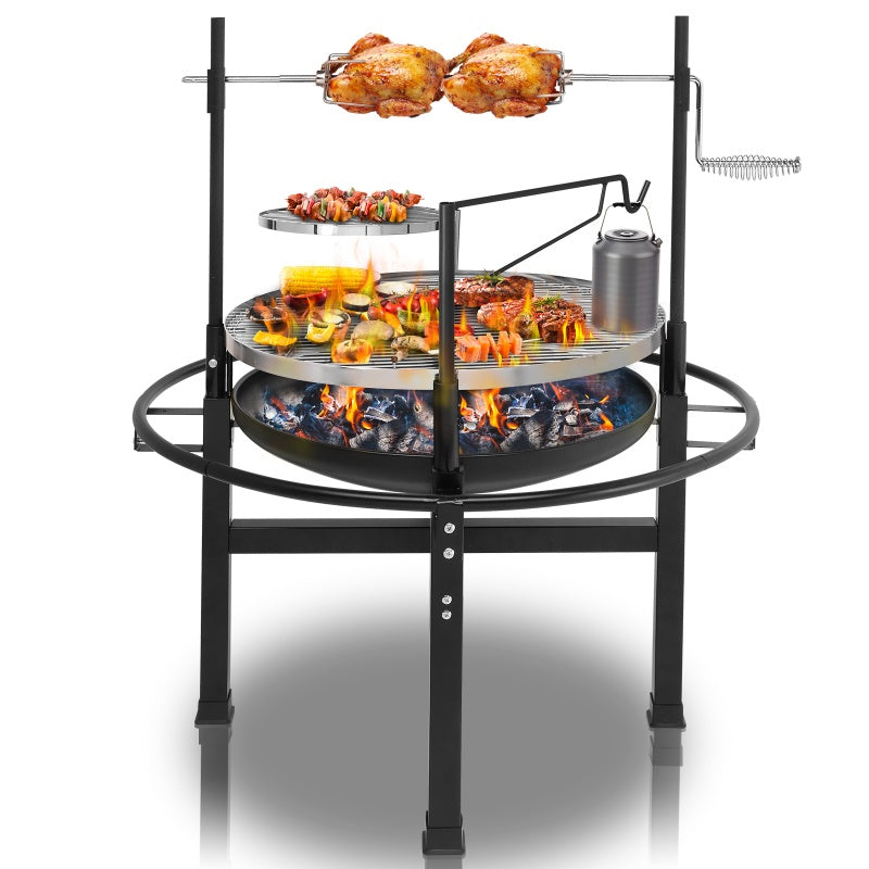 Round Black Iron Camping Grill – Durable & Portable