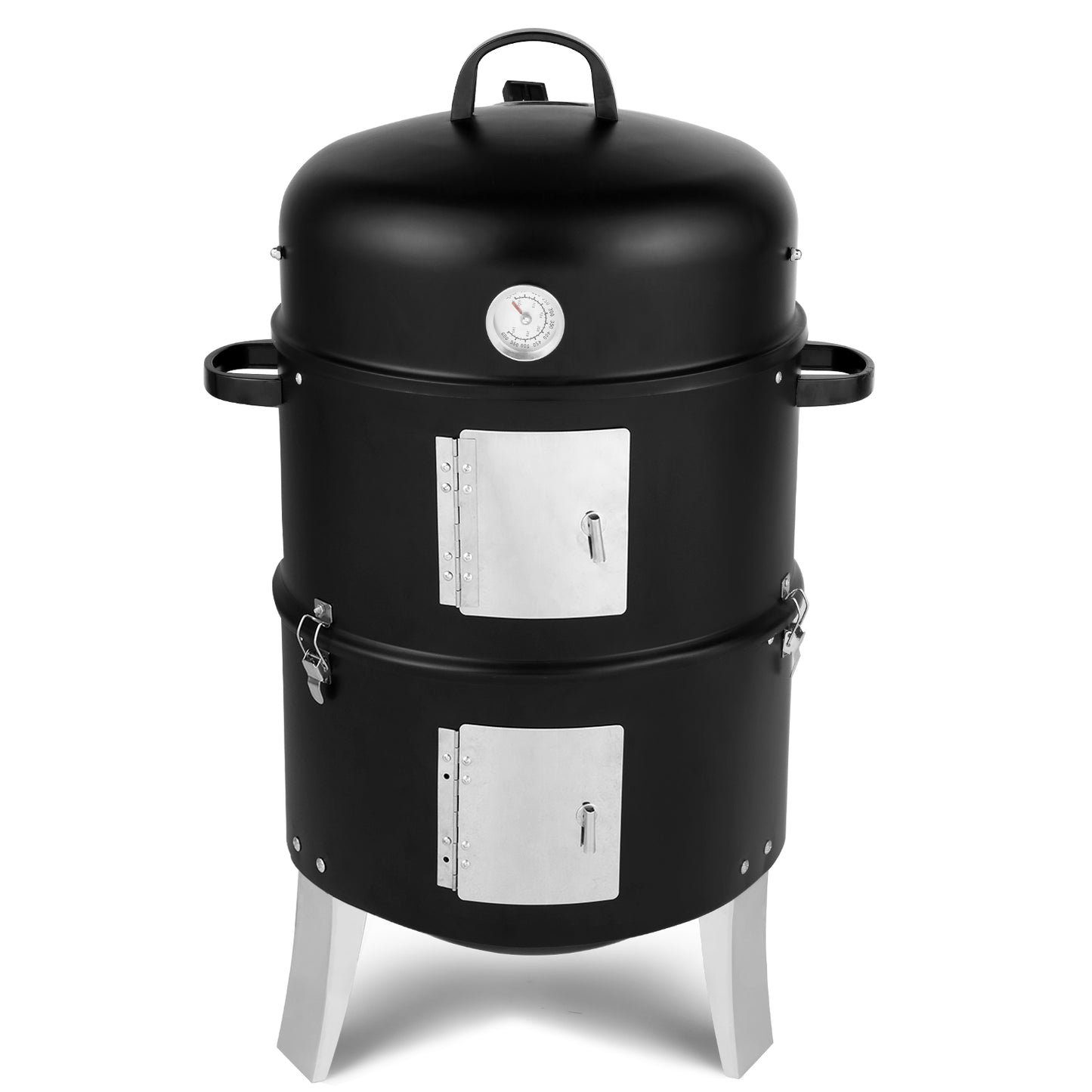 Vertical Steel Charcoal Smoker - Double-Walled BBQ Grill - Black