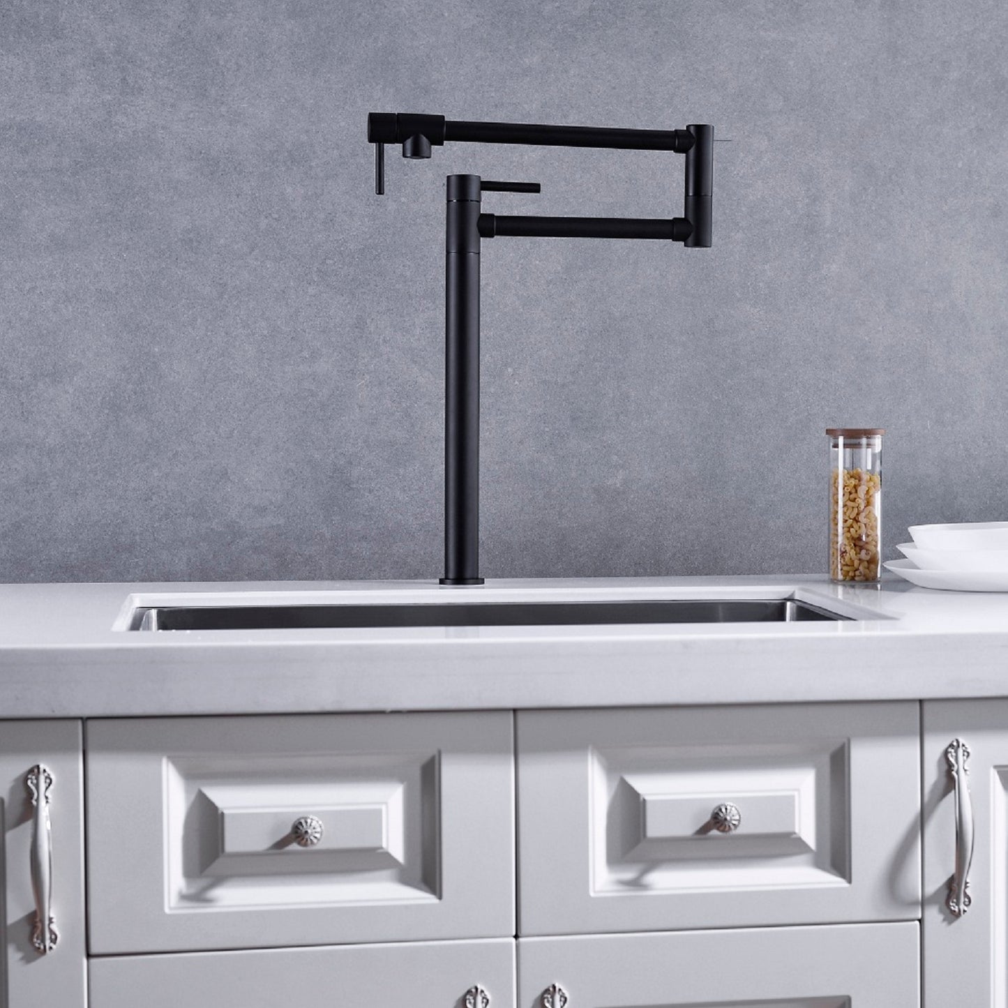 Modern Pot Filler Faucet with Extended Handle - Matte Black
