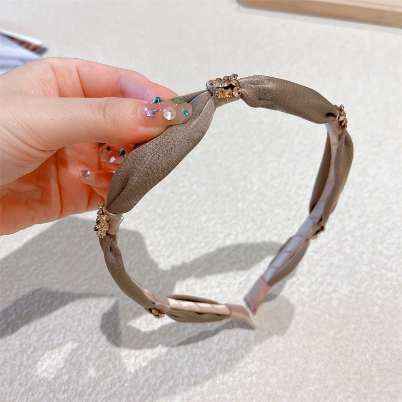 Luxury Silk Hairband with Rhinestones & Bow Knot - Handmade Women’s Accessory
