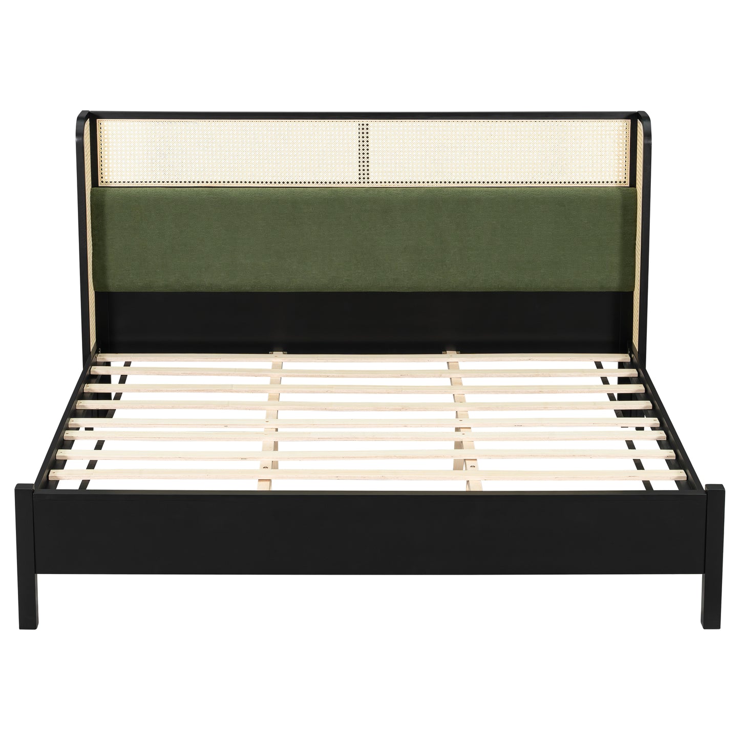 King Size Bed Frame - Black Green, Solid Wood, No Box Spring