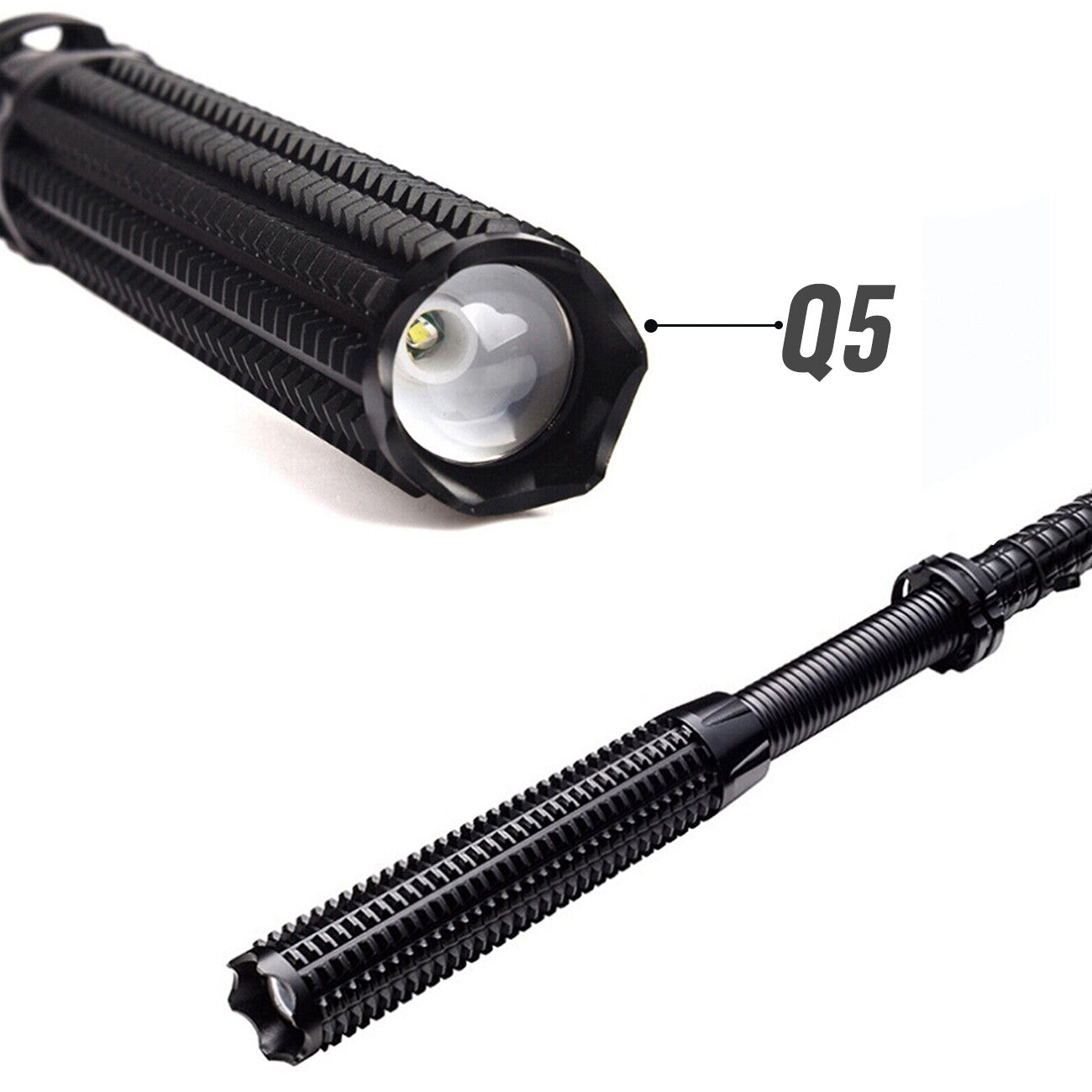 Rechargeable LED Flashlight with Zoom & Emergency Hammer - Waterproof Work Light