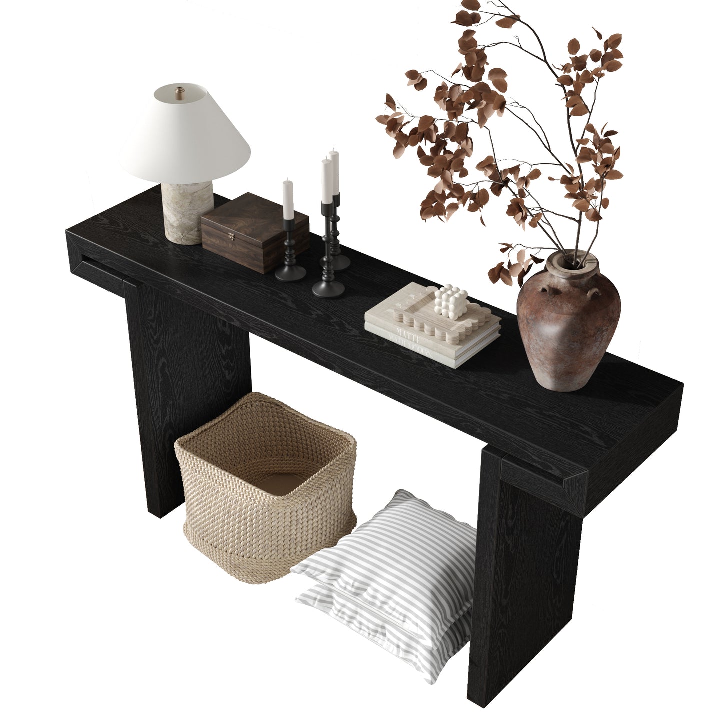 Rustic Farmhouse Console Table - Distressed Black Wood Finish