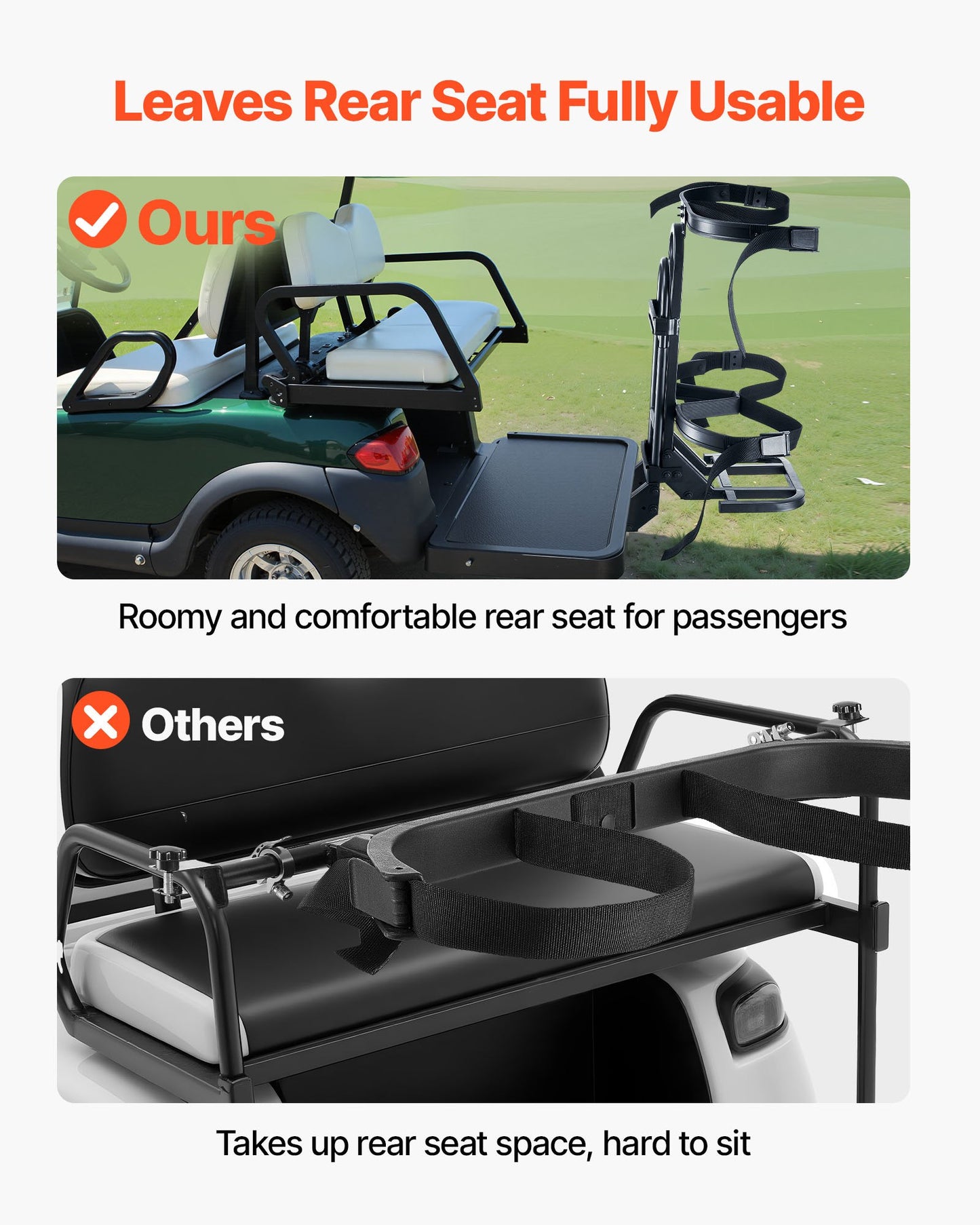 Golf Cart Rear Seat Bag Holder - Fits Most Models, Space-Saving Steel Bracket, No-Drill Installation