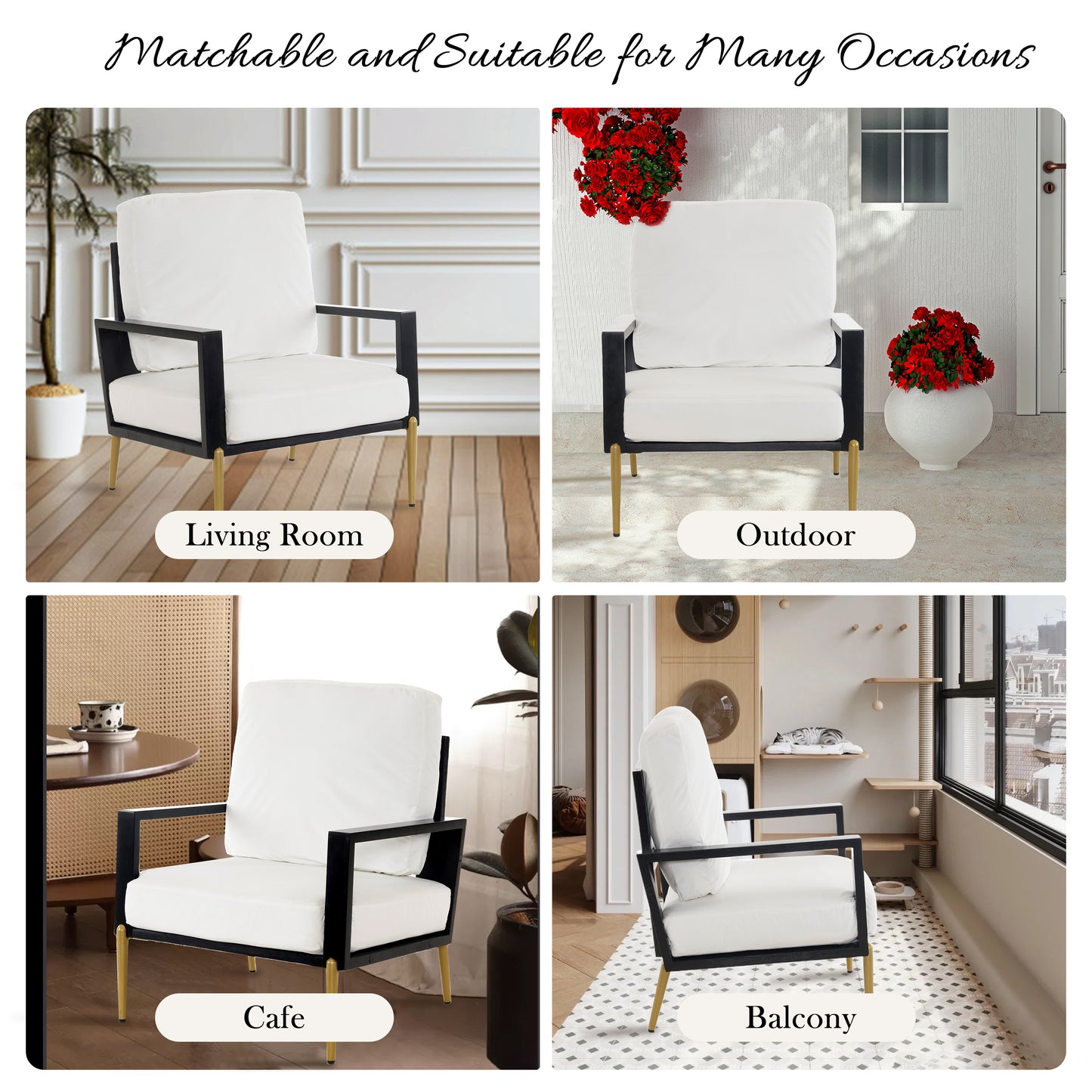 Upholstered Velvet Accent Chair with Solid Wood Frame - White