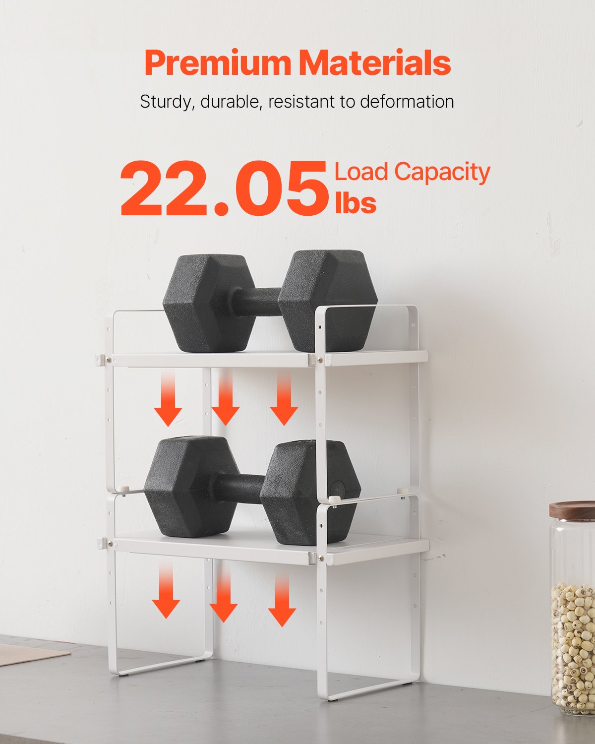 Adjustable 2-Tier Kitchen Organizer Shelf - White Steel Spice Rack