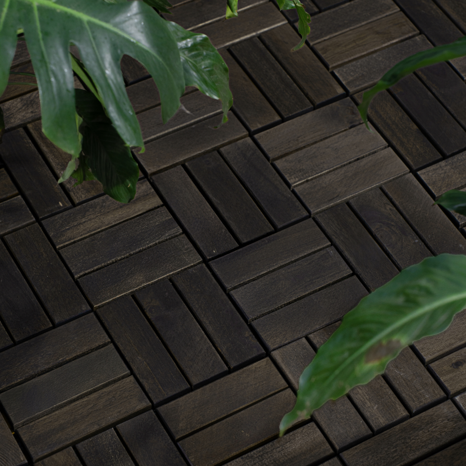 Interlocking Acacia Wood Deck Tiles 30 pcs 12x12 Inches Outdoor Flooring - Dark Brown