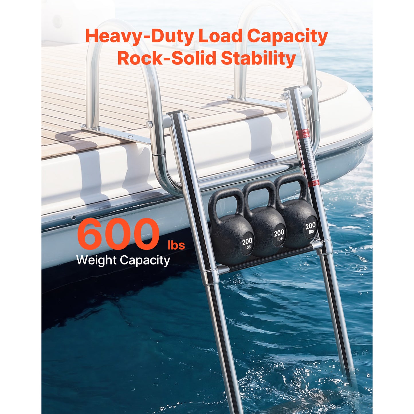 Boat Ladder 3 Steps Stainless Steel Telescoping Folding Swim Deck Ladder for Outboard & Yacht