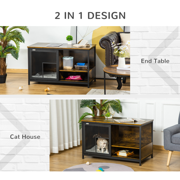 Wooden Cat House with Shelves and Cushion - Rustic Brown Pet Furniture