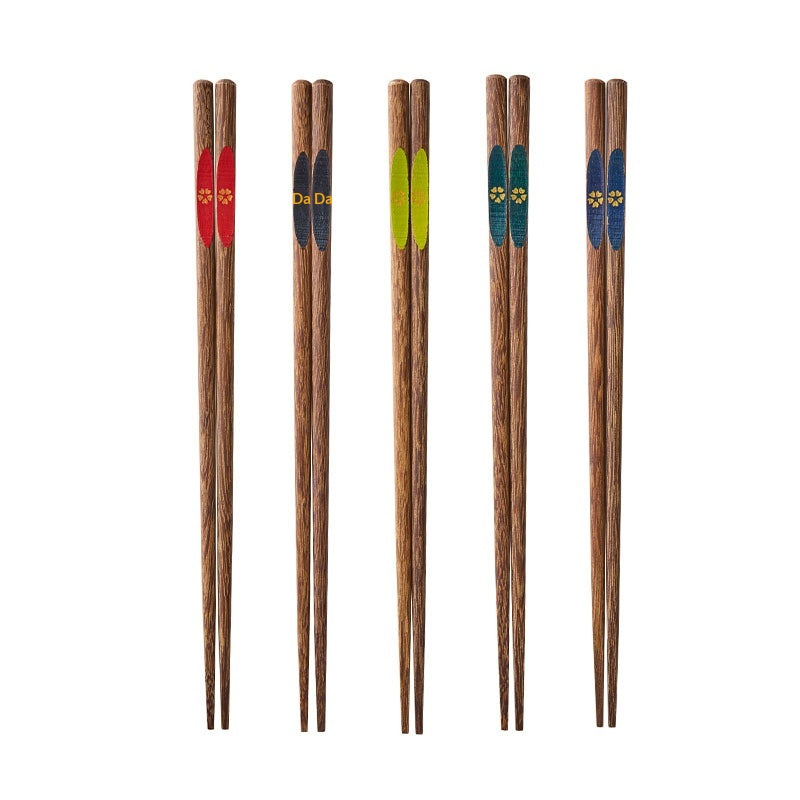 Japanese-Style Pointed Chopsticks Set of 5 Pairs - Elegant Wooden Dinnerware