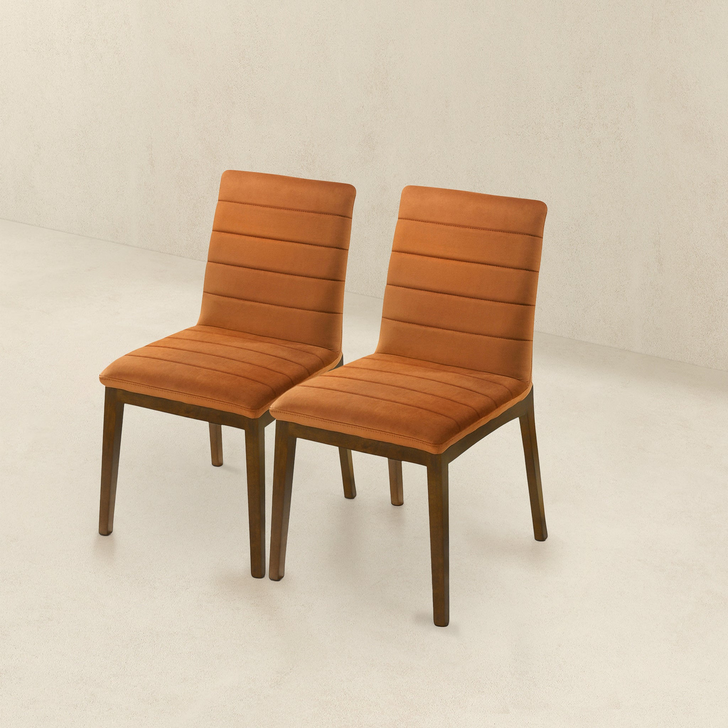 Ines Mid-Century Modern Burnt Orange Velvet Dining Chair Set With