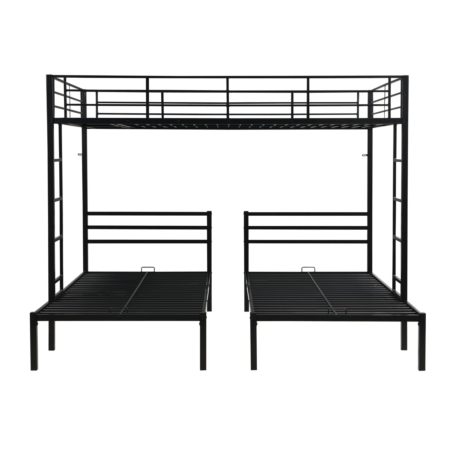 Full Over Twin Metal Triple Bunk Bed with Safety Rail - Black