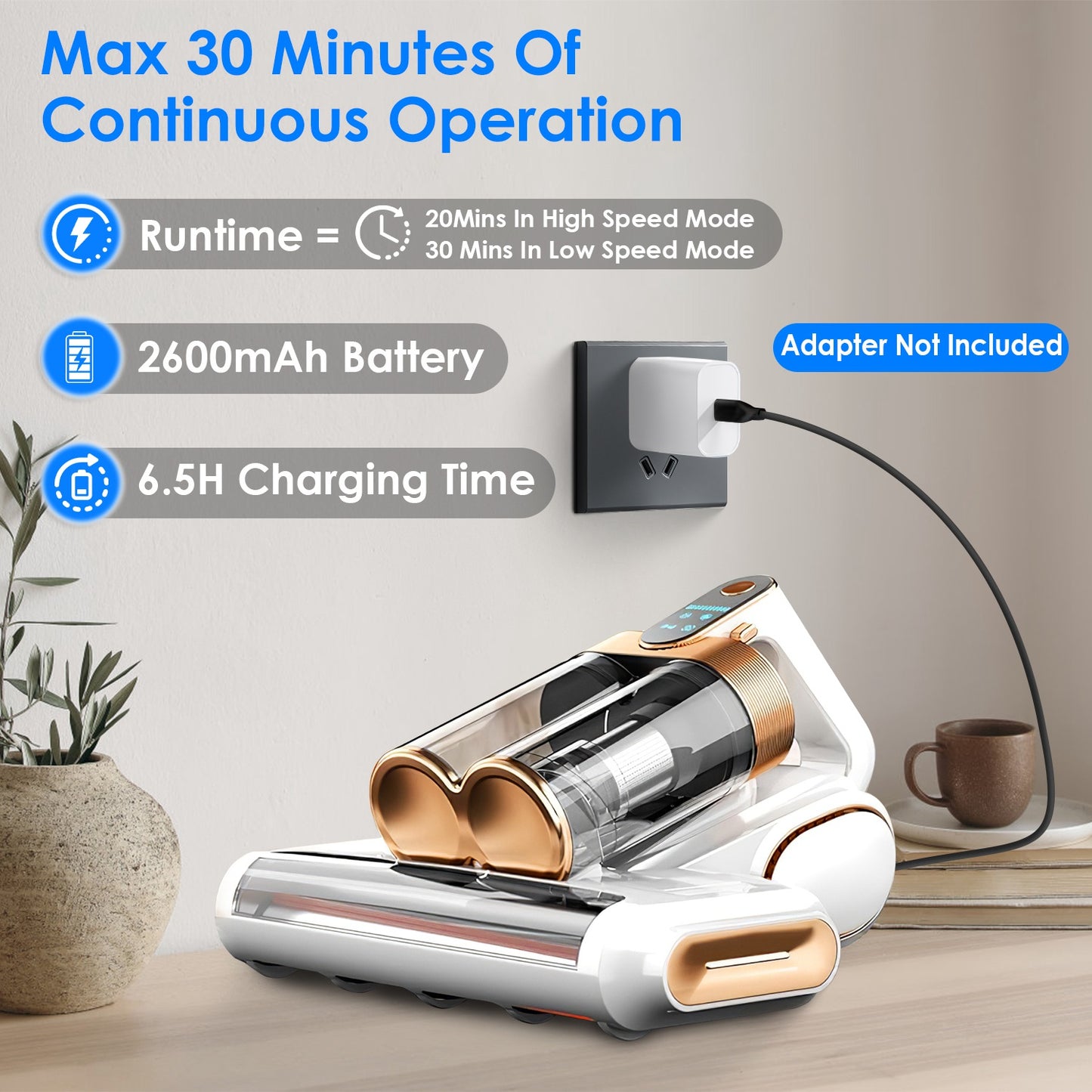 Cordless Mattress Vacuum Cleaner 16KPA UVC Ultrasonic Bed Cleaner Handheld with Dual Dust Bins