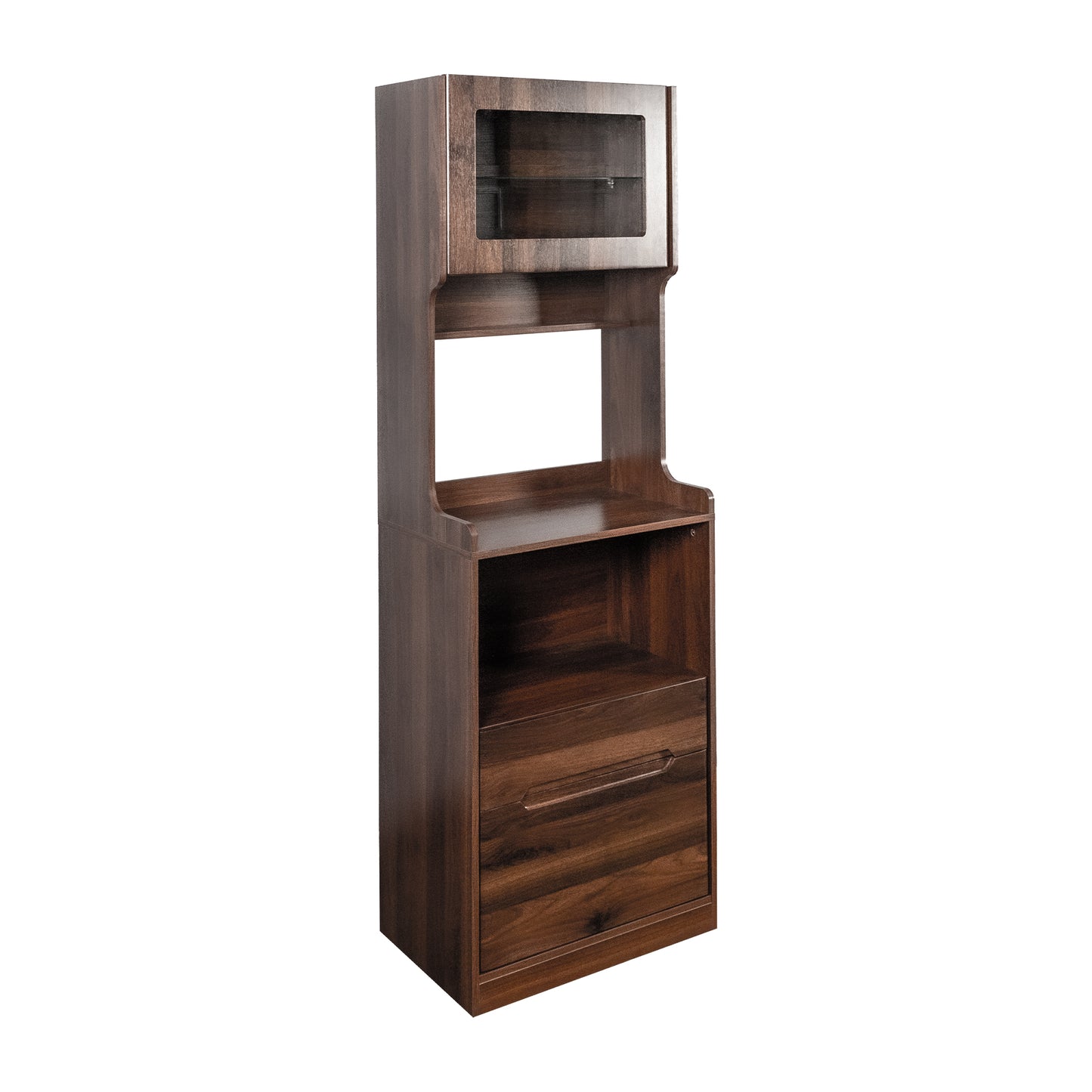 Farmhouse Kitchen Hutch Storage Cabinet with Microwave Stand - Walnut