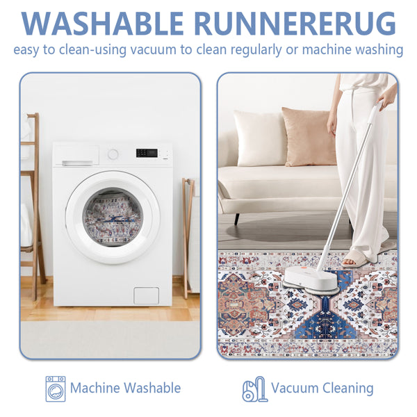 Boho Kitchen Rug Set - 3 Piece Non-Slip Washable Mats