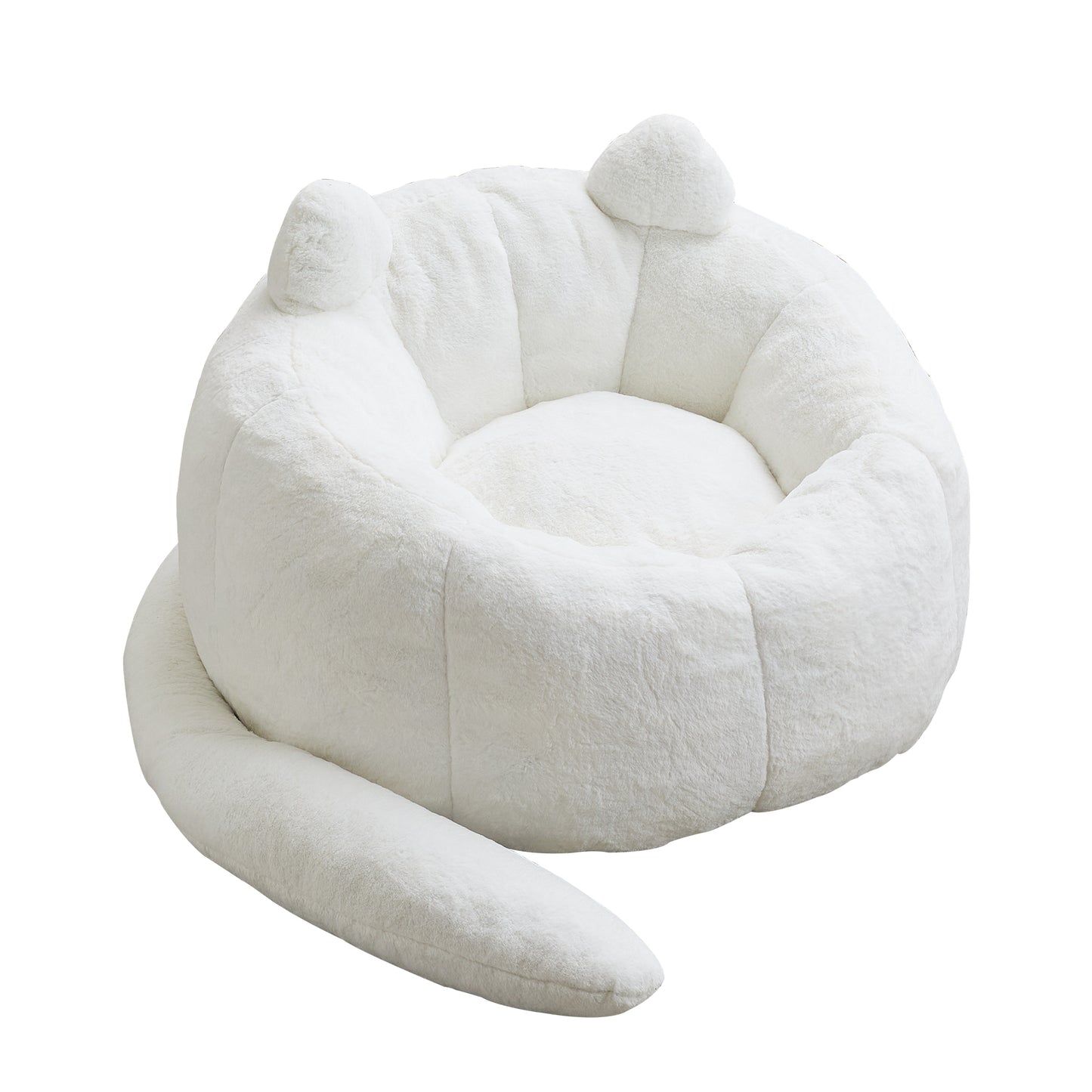 Cat-Shaped Bean Bag Sofa - White Faux Fur, No Assembly Required