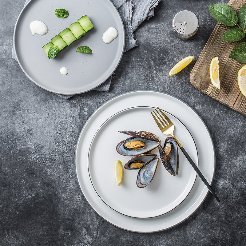 Simple Round Dessert Plate Tray - Porcelain Nordic Style Flatware Set