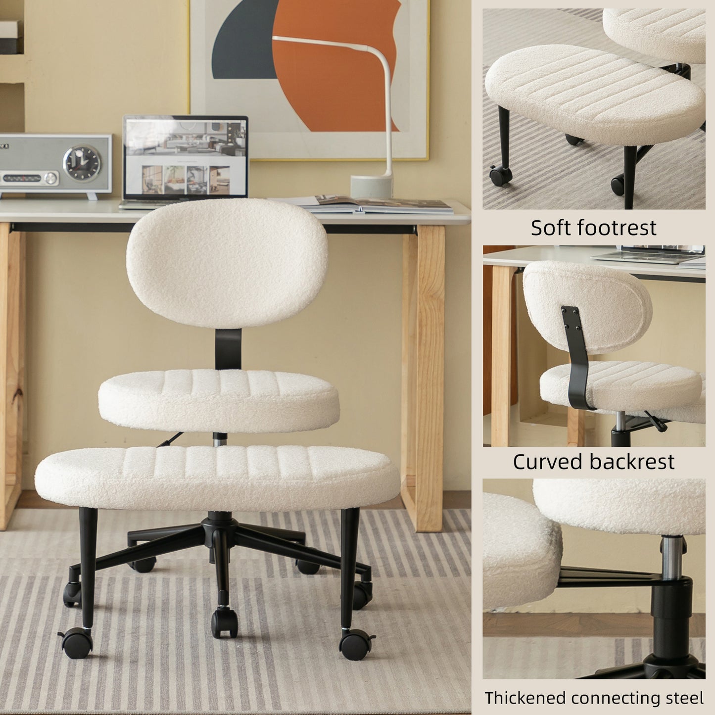 Ergonomic Cross Legged Office Chair - Swivel Meditation Design, White