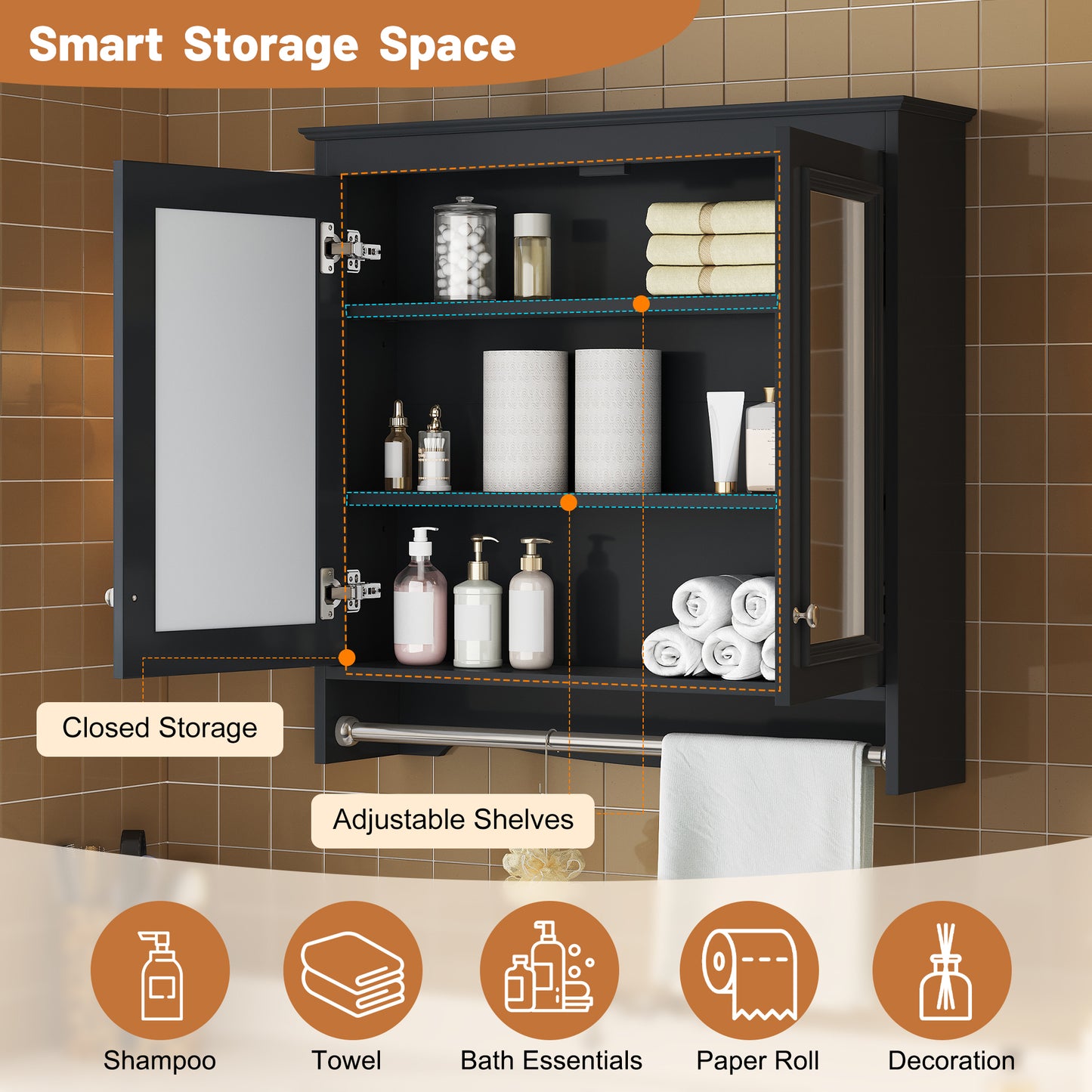 3-in-1 Bathroom Mirror Cabinet, 30 Inch Wall Mounted Medicine Cabinet