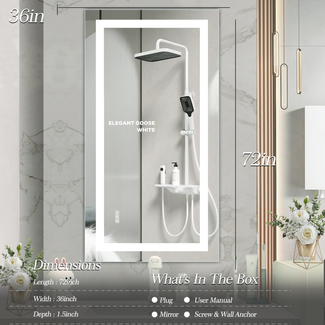 72x36 LED Bathroom Mirror - Anti-Fog & Touch Sensor Lighted