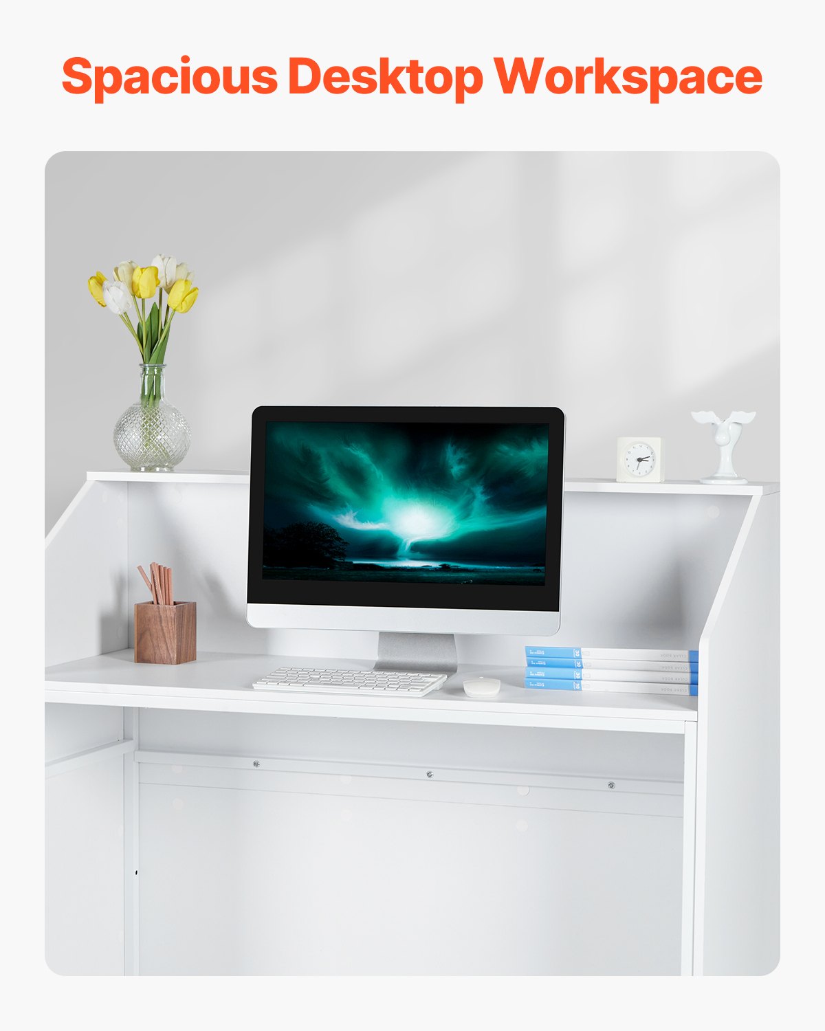 Reception Desk - 46 Inch Rectangular Front Counter Table in White