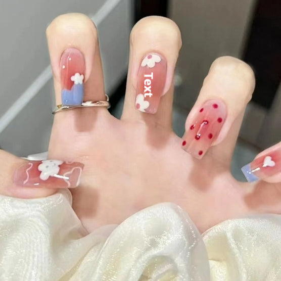 Kids Fake Nails Cartoon Animal Design Short Length Nail Art Set - Cute & Playful