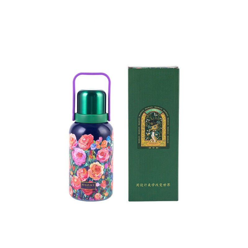 Insulated Flower Water Bottle 1200ml - Peony & Sea Floral Handle Drinkware