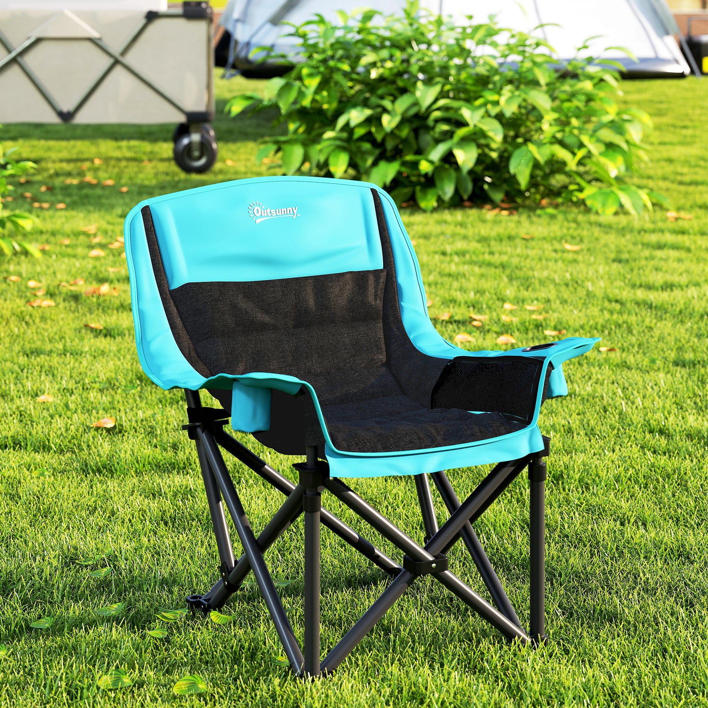 Portable Folding Camping Chair with Cup Holders & Carry Bag - Green/Black