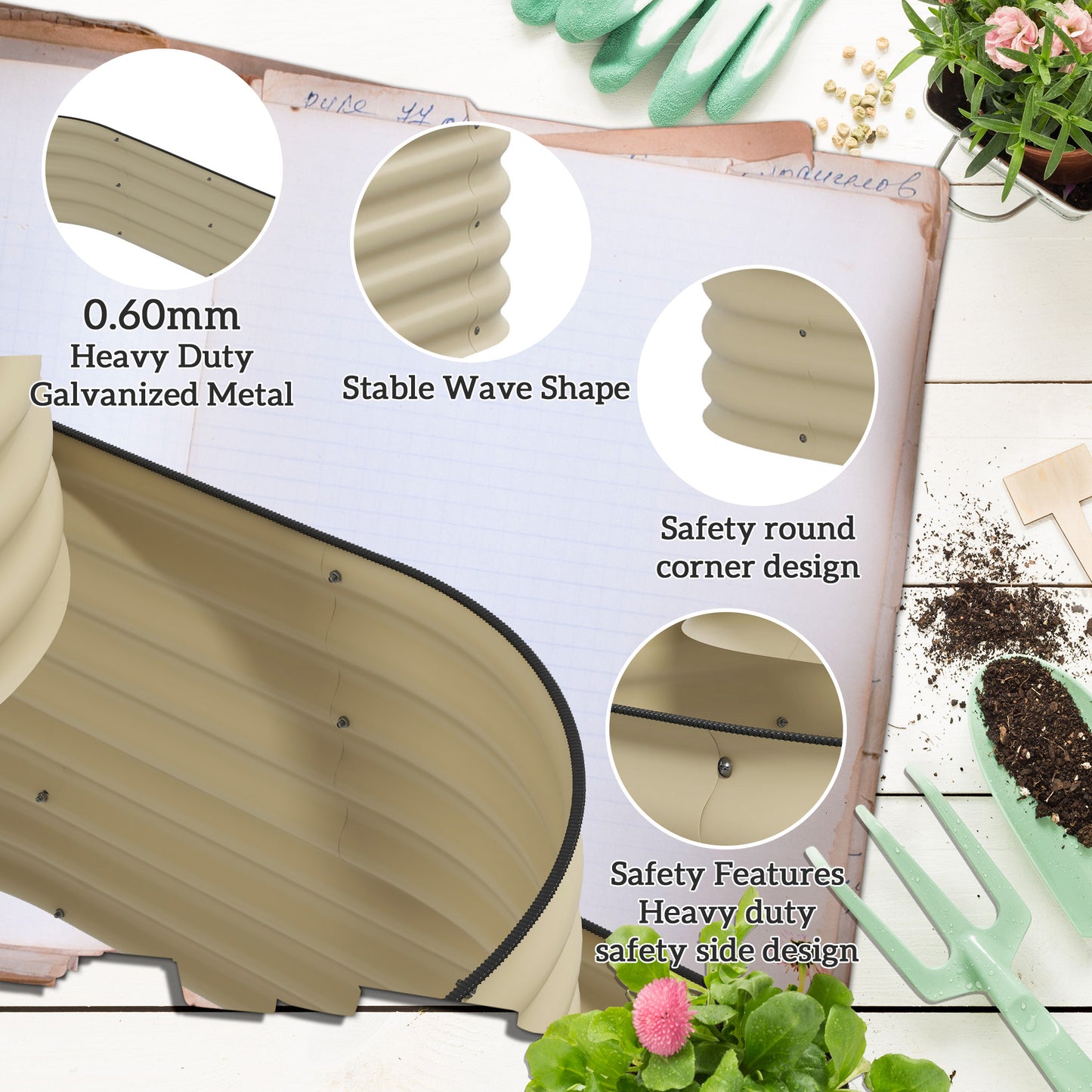 3-Tier Raised Garden Bed Set with Open Bottom, Cream White, 62.25 x 43 inches