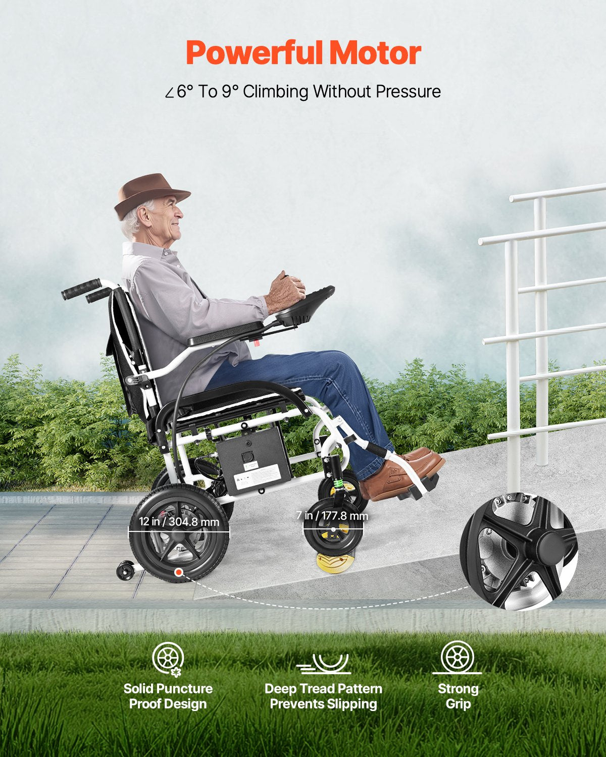 Electric Wheelchair 220lbs Capacity Foldable Lightweight 12 Mile Range