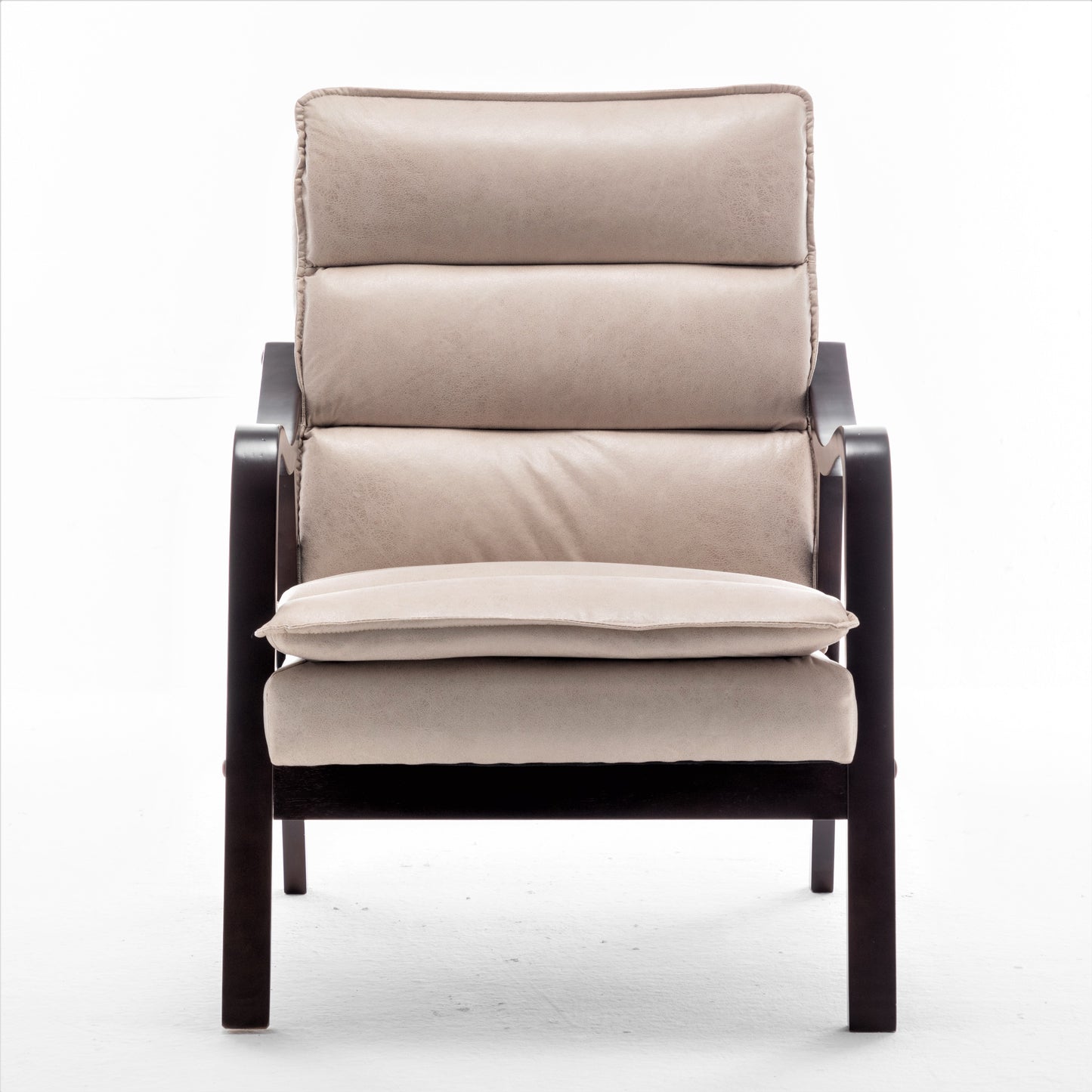 Mid-Century Modern Light Accent Chair With Wood Armrest, Upholstered