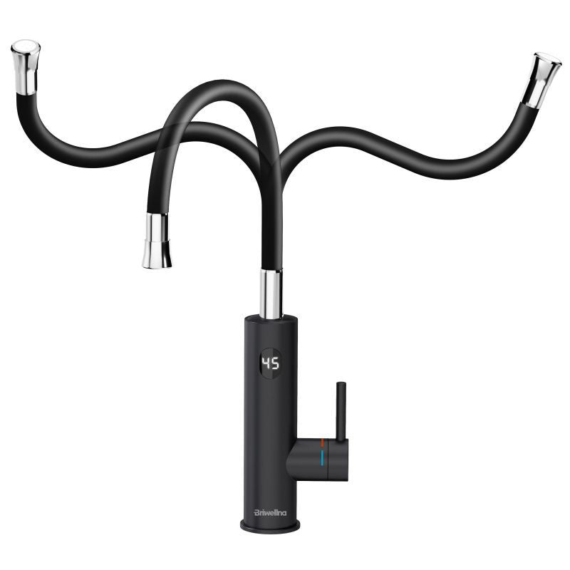 Electric Kitchen Faucet with Digital Display 3200W Adjustable Temperature Black