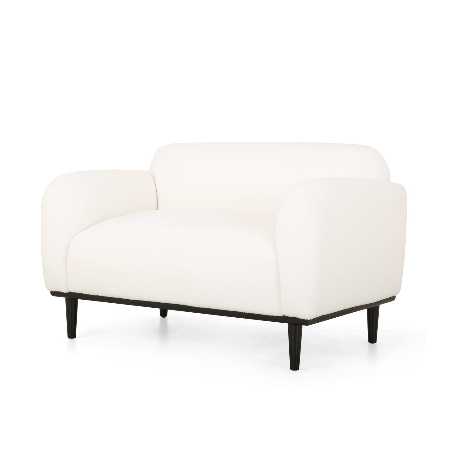 50-Inch White Boucle Loveseat Sofa with Black Legs