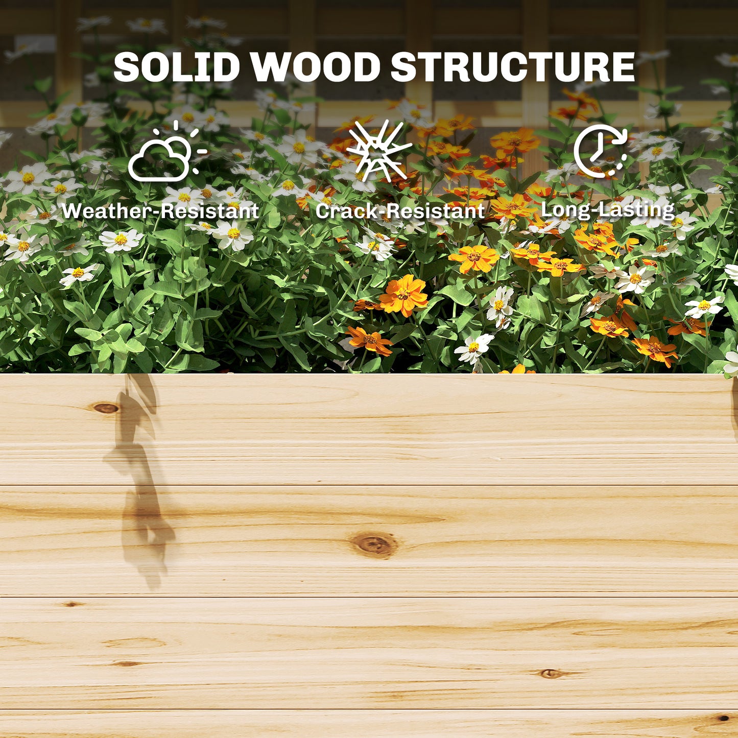 Wooden Raised Garden Bed with Trellis and Roof - Natural Wood, 850x380x260 mm