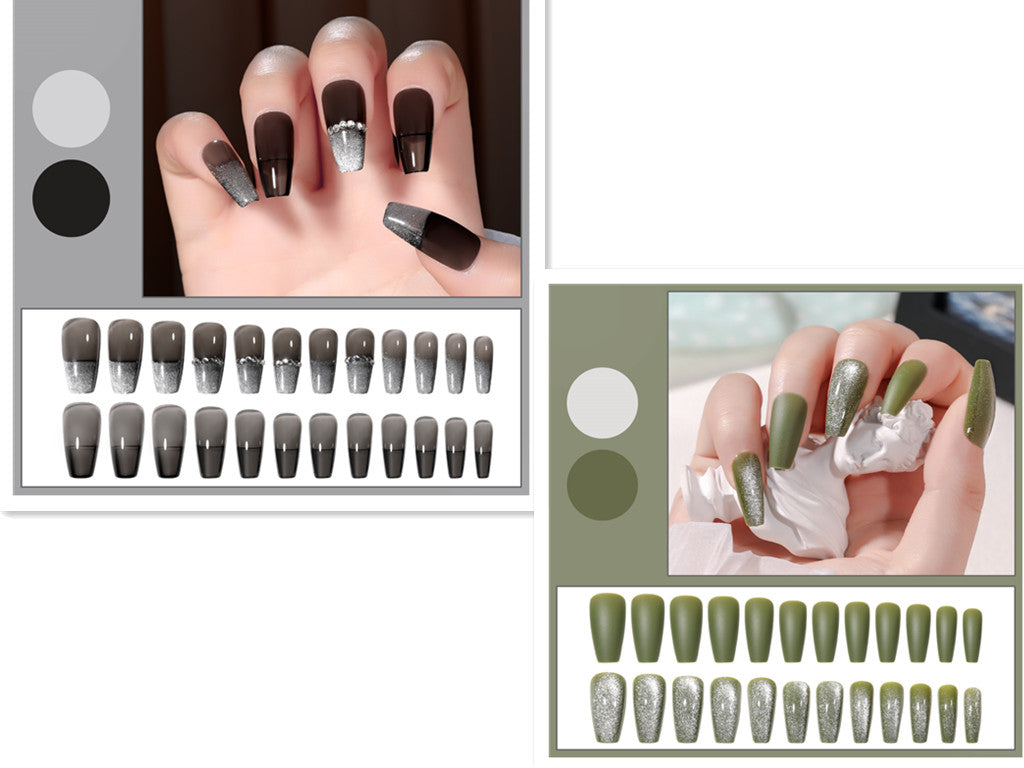 Nail Art Patches with Jelly Glue - Fake Nail Stickers for Manicure, 24 Pieces