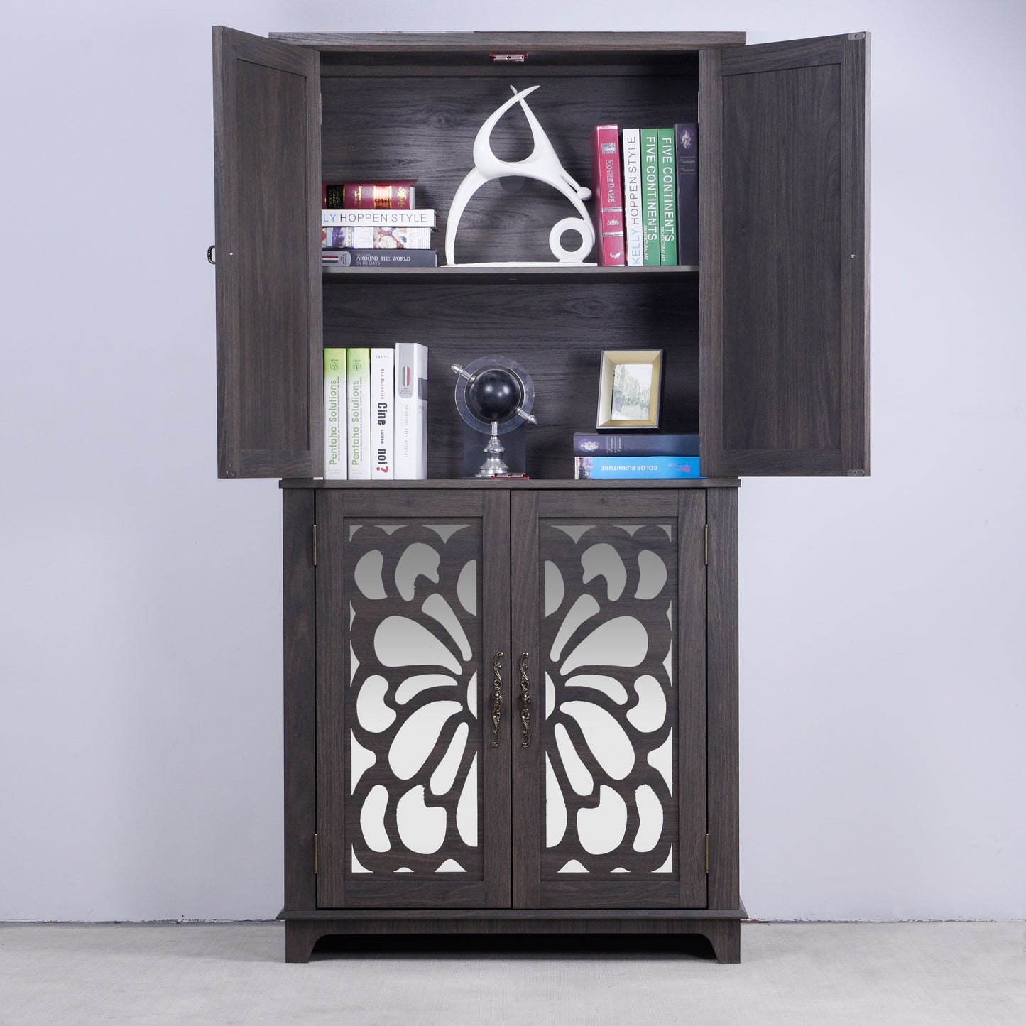 Display Sideboard Buffet With 4 Acrylic Mirrored Doors, Adjustable