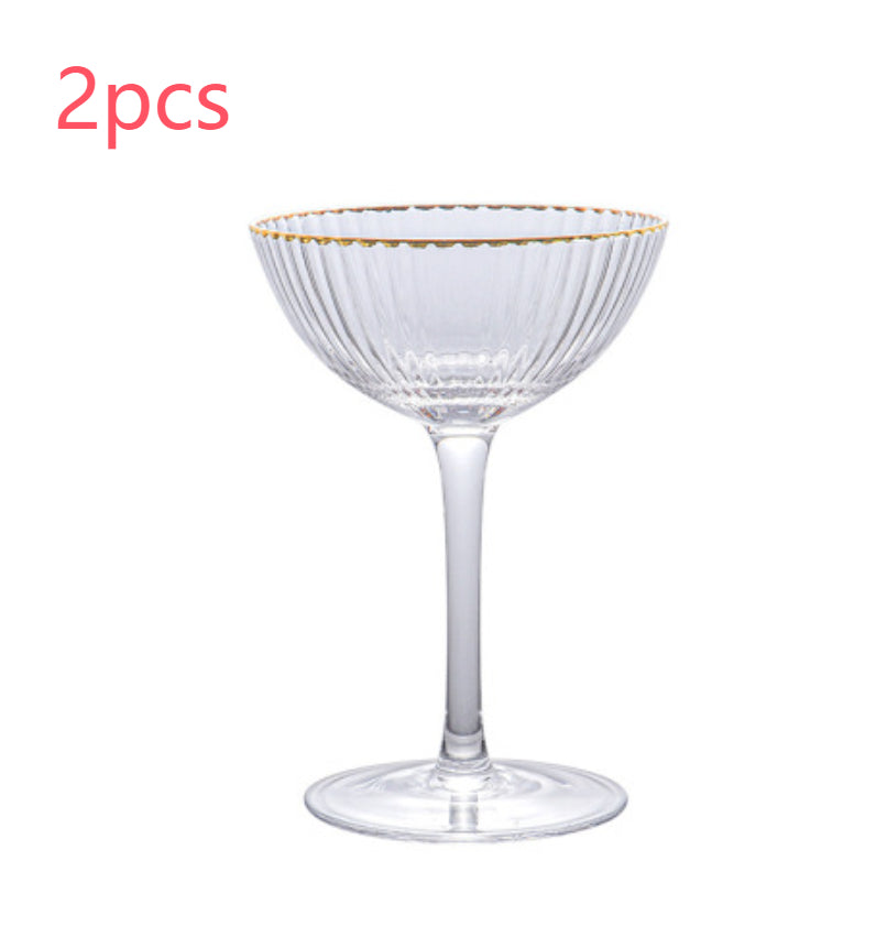 Gold Rim Striped Ice Cream Cup Tall Crystal Glass 1 or 2 Pack - Transparent