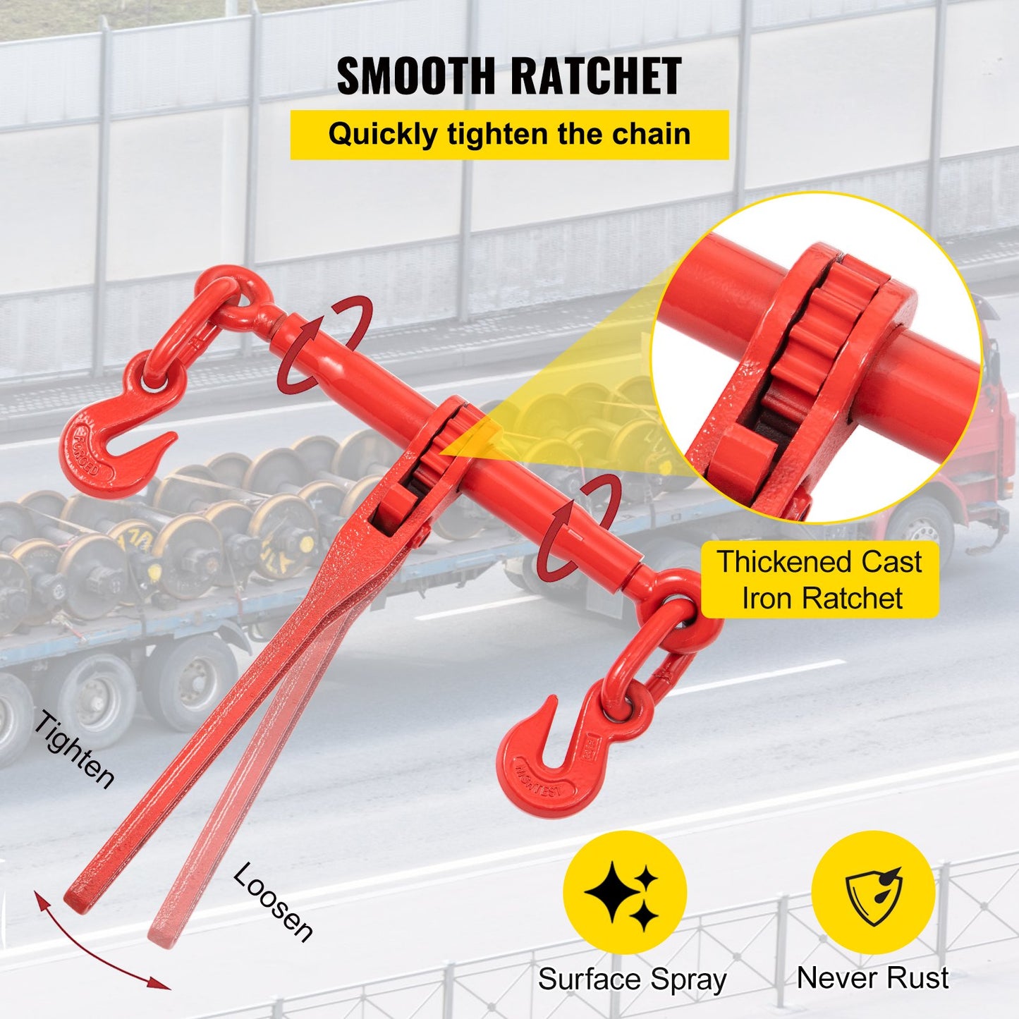Heavy-Duty Chain Load Binder with 5/16 Inch G80 Chains and Hooks - Transport Load Kit