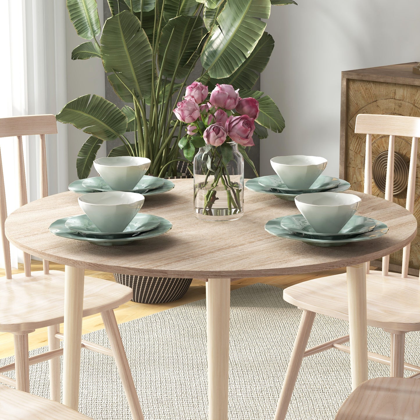 Round Drop Leaf Folding Dining Table for Small Spaces - Oak