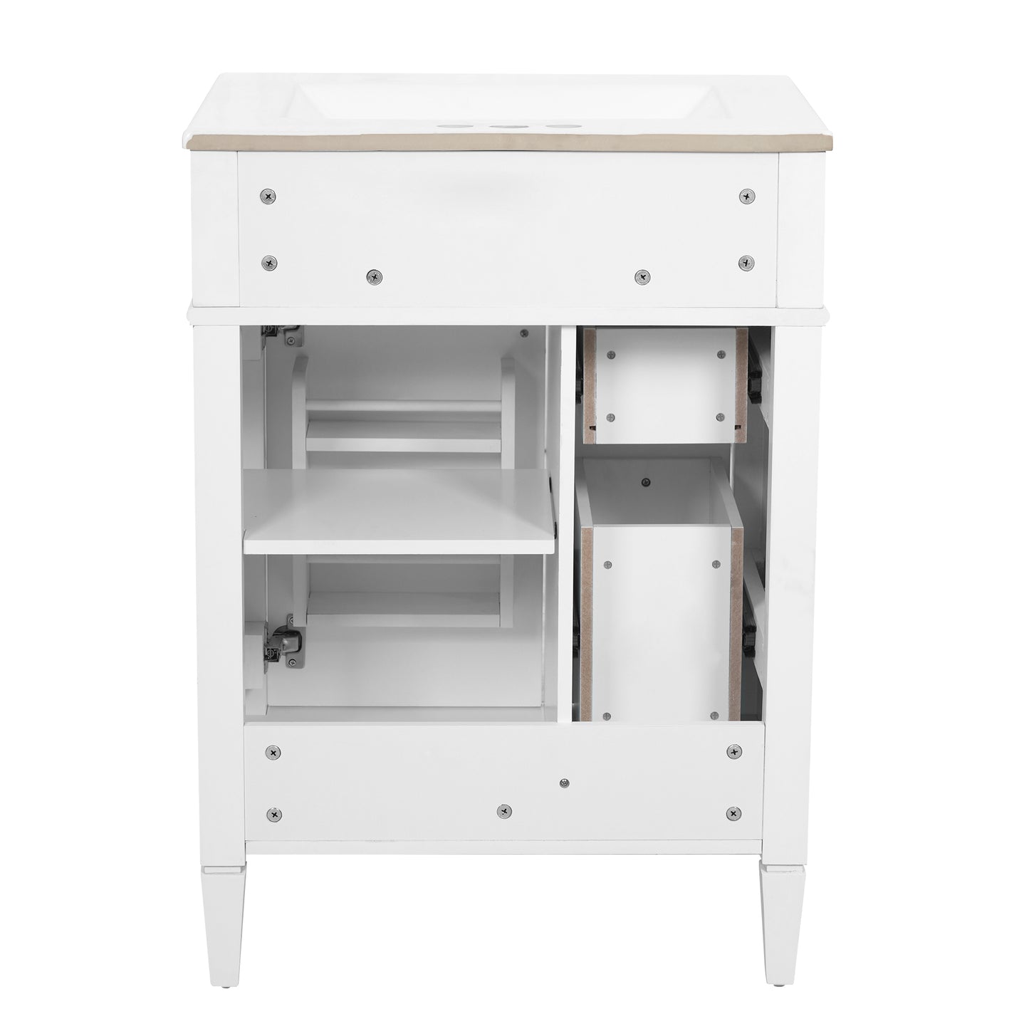 24-Inch Modern Bathroom Vanity with Ceramic Sink & 3 Drawers - White