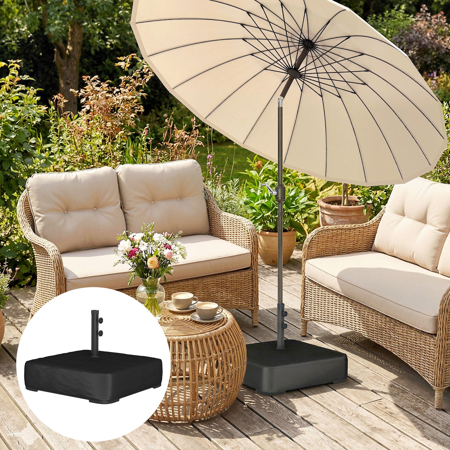 Heavy Duty Sand-Filled Umbrella Base - 176 lbs for Cantilever Umbrellas