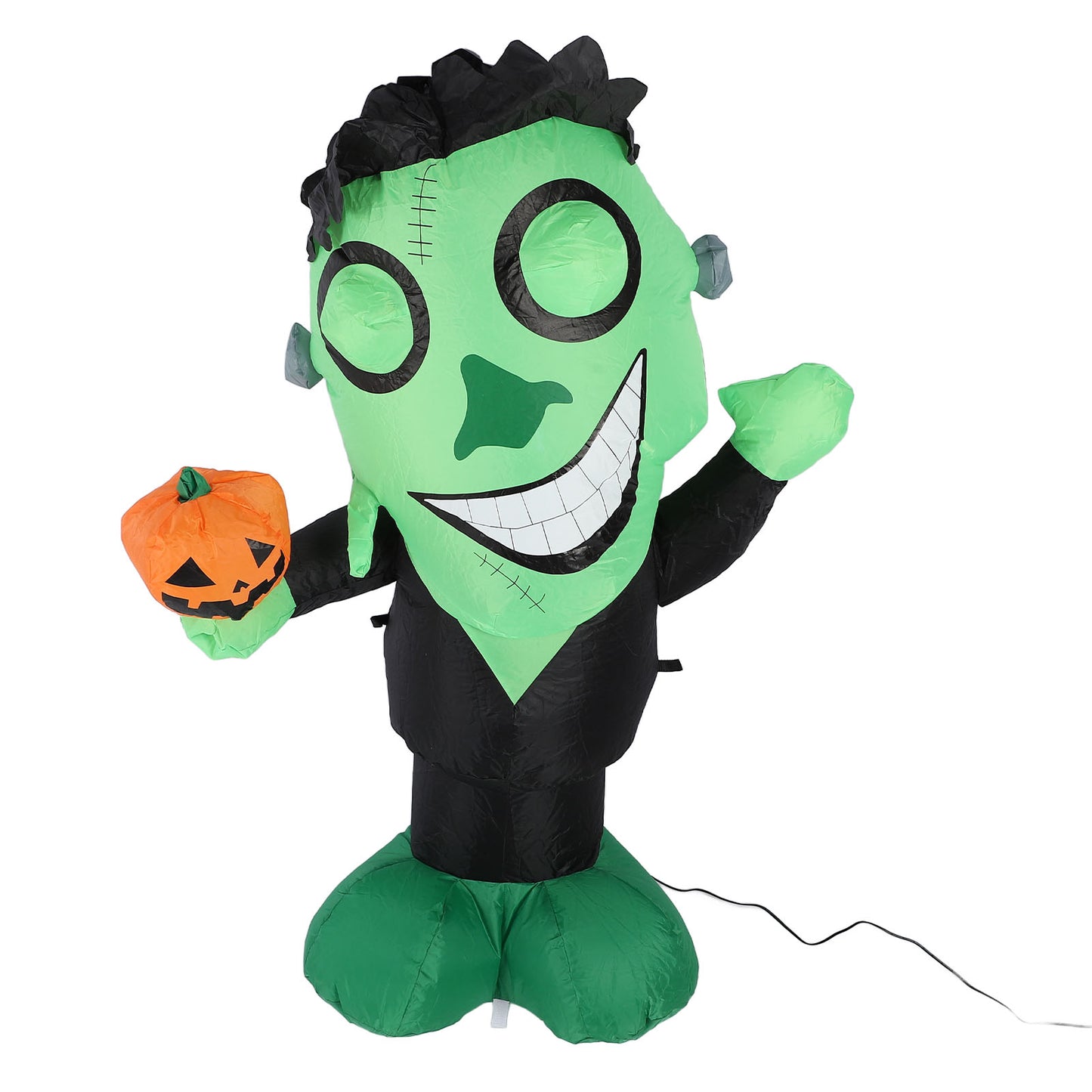3.9ft Inflatable Green Monster With Pumpkin Big Eyes LED Lights