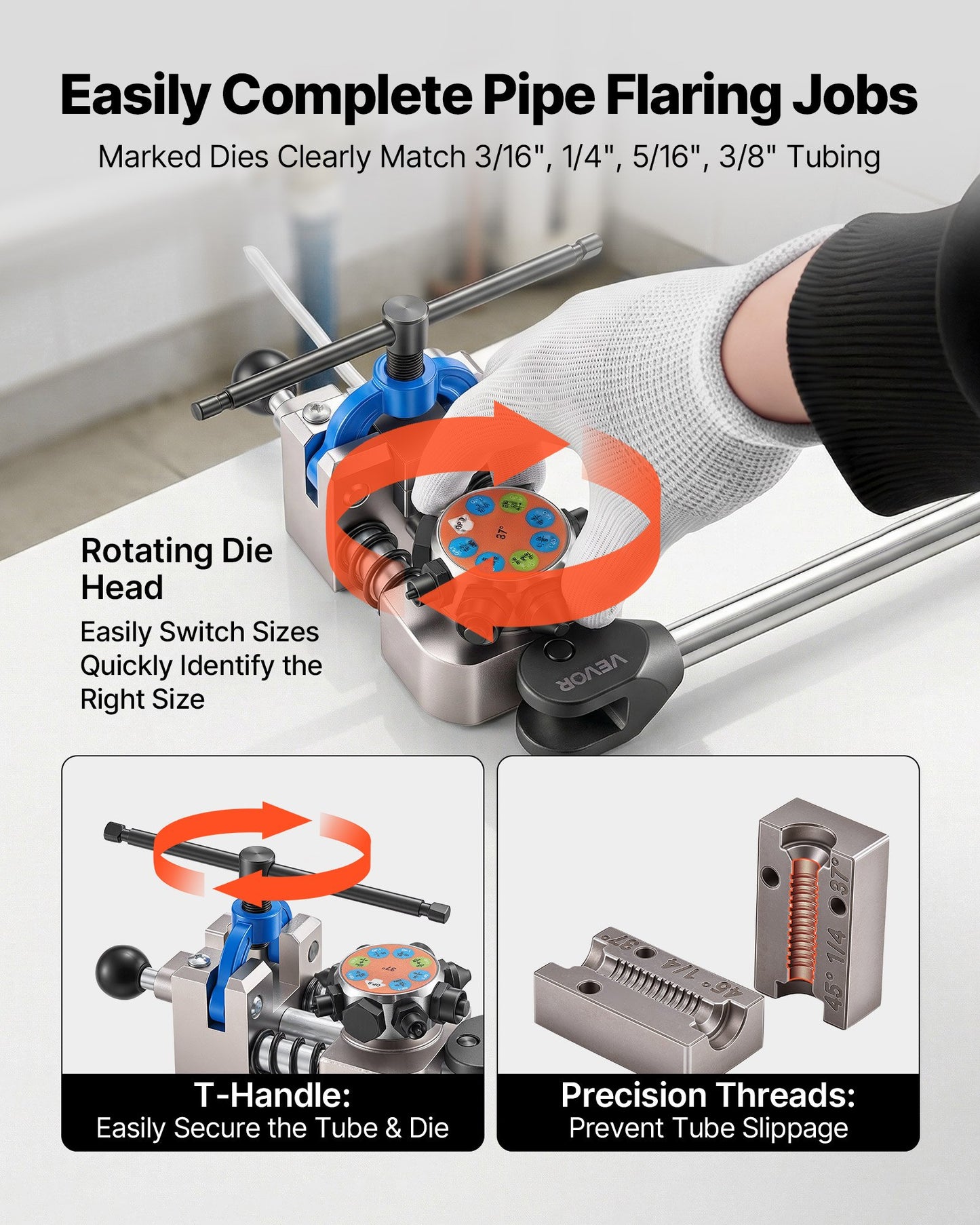 Brake Line Flaring Tool Kit 45° & 37° Double Flare for Copper Steel Tubes