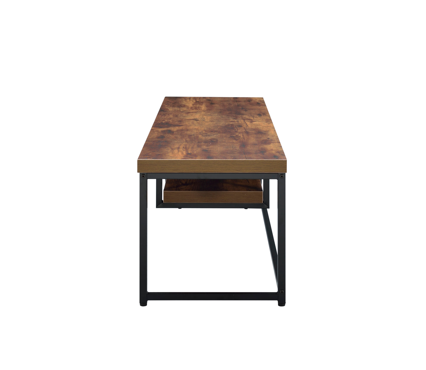 Weathered Oak & Black Metal Finish TV Stand for 60" TVs