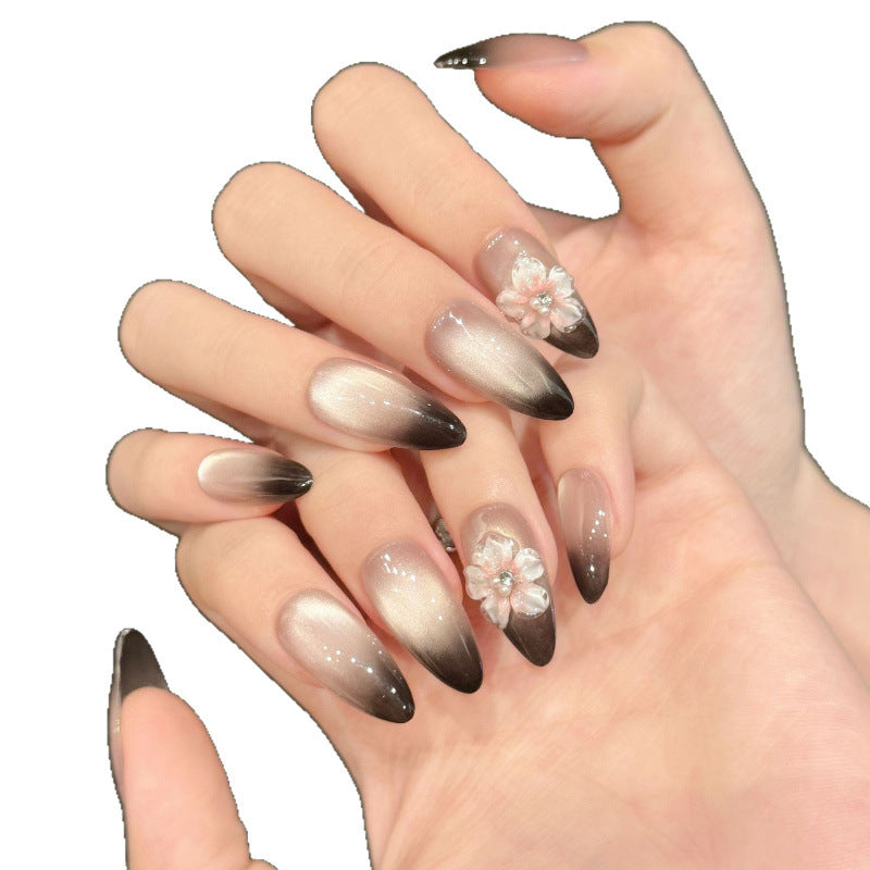 Handmade Ice Carving Flower 3D Ice Flower with French Manicure Design - Black Gradient