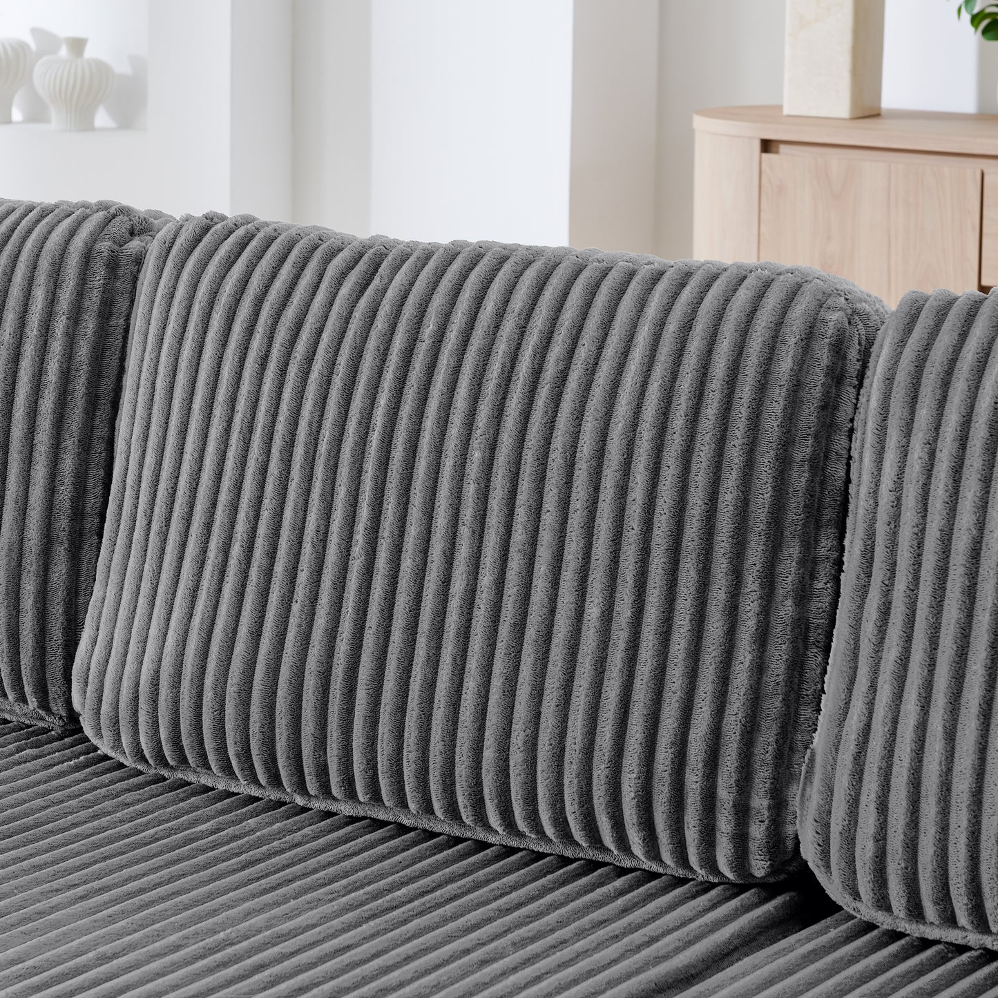 Modular U Shape Sectional Sofa - Compressed Corduroy Couch in Grey