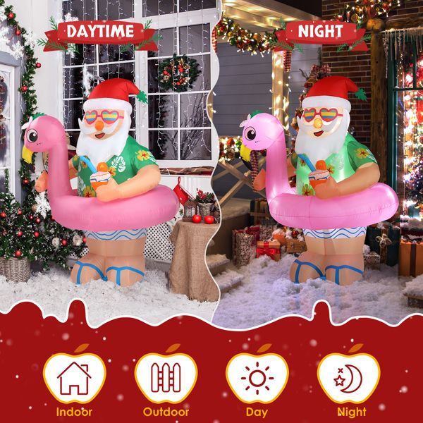 5.9 FT Inflatable Hawaii Santa Claus Decoration with LED Lights